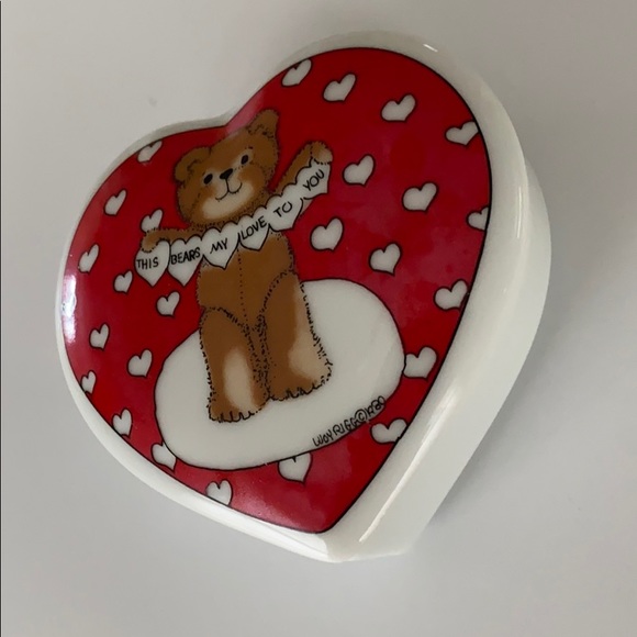 Vintage Lucy Rigg 1979 1980 Teddy Bear Heart Shaped Jewelry Box Valentine’s Day - Picture 9 of 10